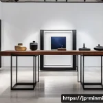 미니멀 럭셔리 브랜드의 글로벌 확장 사례 - A minimalist luxury boutique interior inspired by North American design trends, featuring an art gal...
